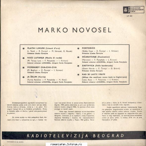 discuri vinil muzica raritati marko novosel marko novosel pgp rtb 523 (1962)